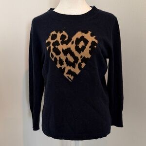 J. Crew Navy Sweater with Leopard Heart